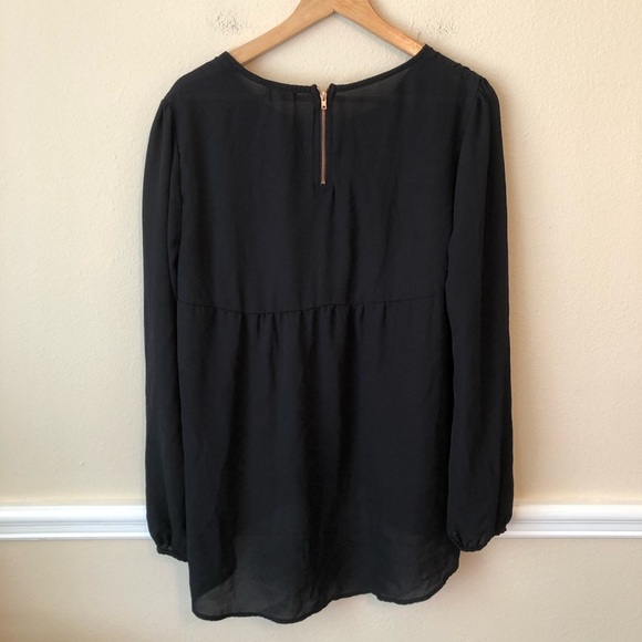 Black Embroidered Tunic Blouse Gold Exposed Zipper - Picture 3 of 11